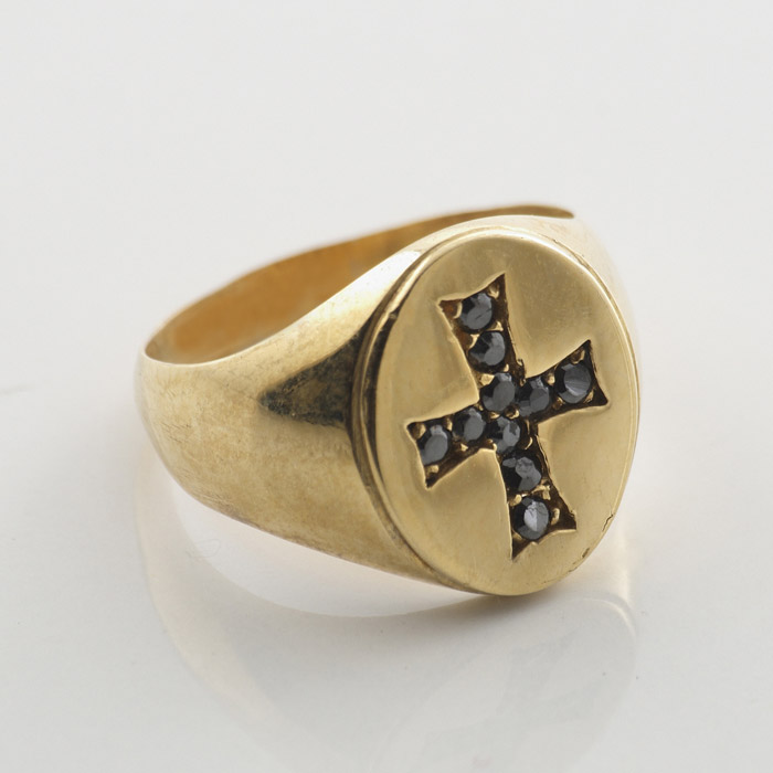 Δαχτυλίδι ασημένιο με σταυρό και μαύρα ζιργκόν