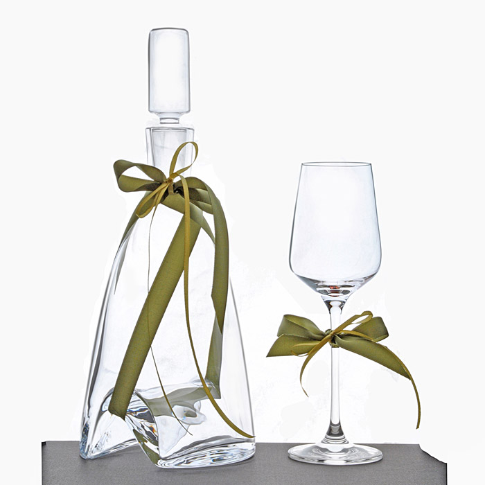 Καράφα ποτήρι για γάμο διακοσμημένα- 2114224719 - Stefana-Gamou.gr