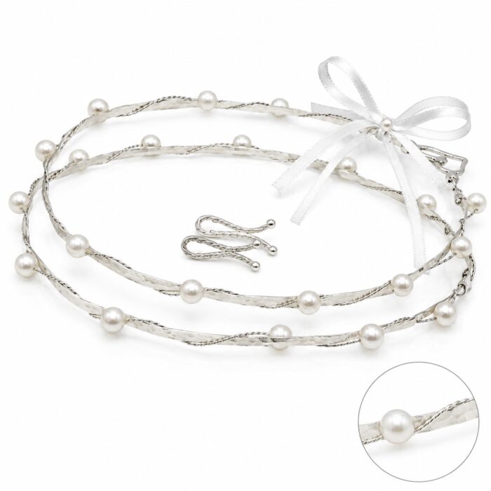 Επάργυρα στέφανα γάμου με μαργαριτάρια - eshop stefana-gamou.gr