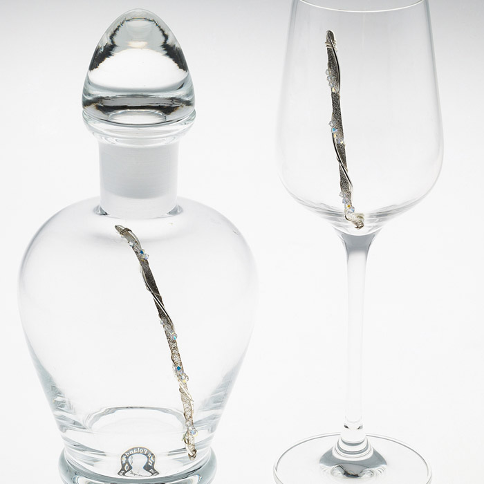 Καράφα ποτήρι διακοσμημένο με ασημένιο στόλισμα - Stefana-Gamou.gr