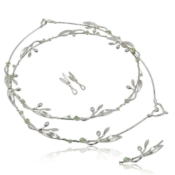 Στέφανα με ελιά με πράσινα και λευκά ζιργκόν Swarovski
