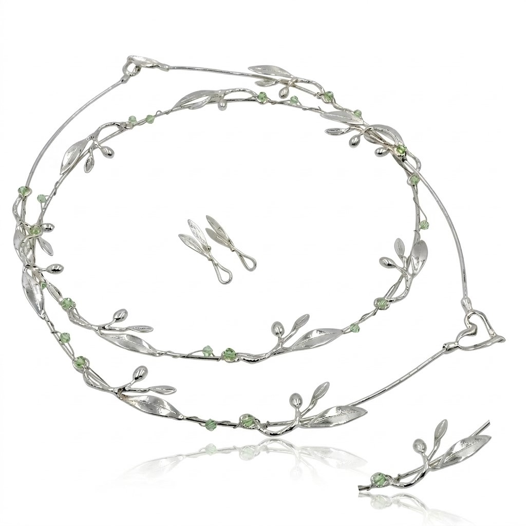 Στέφανα με ελιά με πράσινα και λευκά ζιργκόν Swarovski