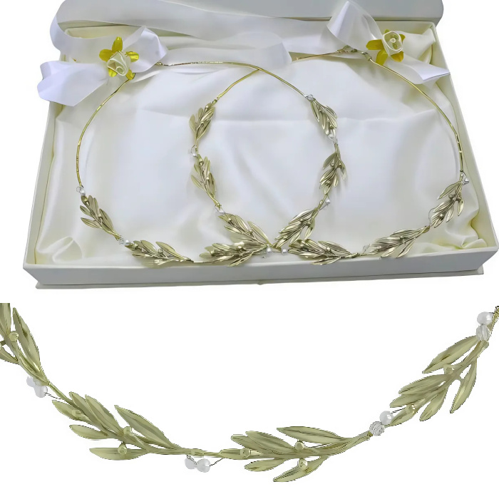Στέφανα επάργυρα φύλλα ελιάς - Online eshop stefana-gamou.gr