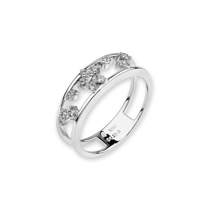 Δαχτυλίδι αρραβώνων K18 με διαμάντια και λευκόχρυσο.