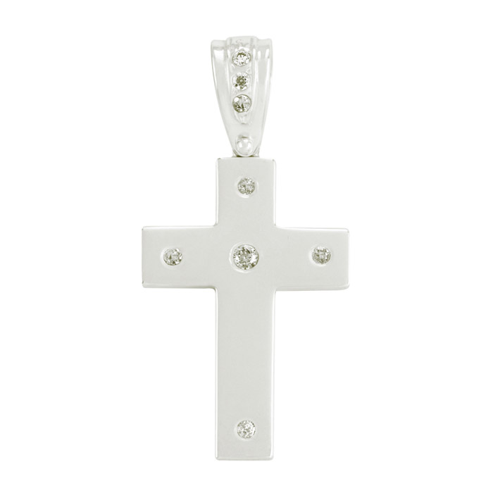 Λευκόχρυσος σταυρός με ζιργκόν και αλυσίδα - Eshop stefana-gamou.gr