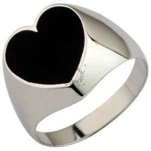 Δαχτυλίδι ασημένιο καρδιά με μαύρο η λευκό σμάλτο