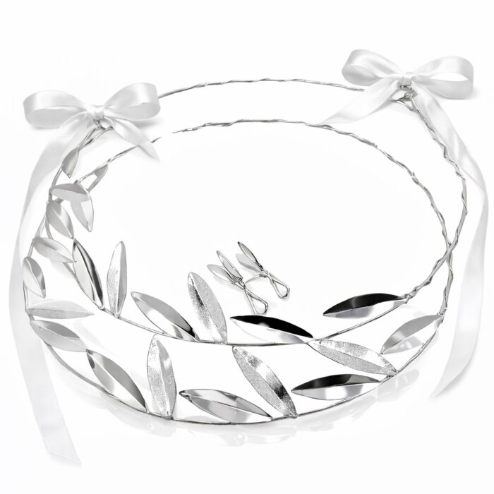 Επάργυρα στέφανα γάμου με φυλλά ελιάς - Online shop Stefana-Gamou.gr