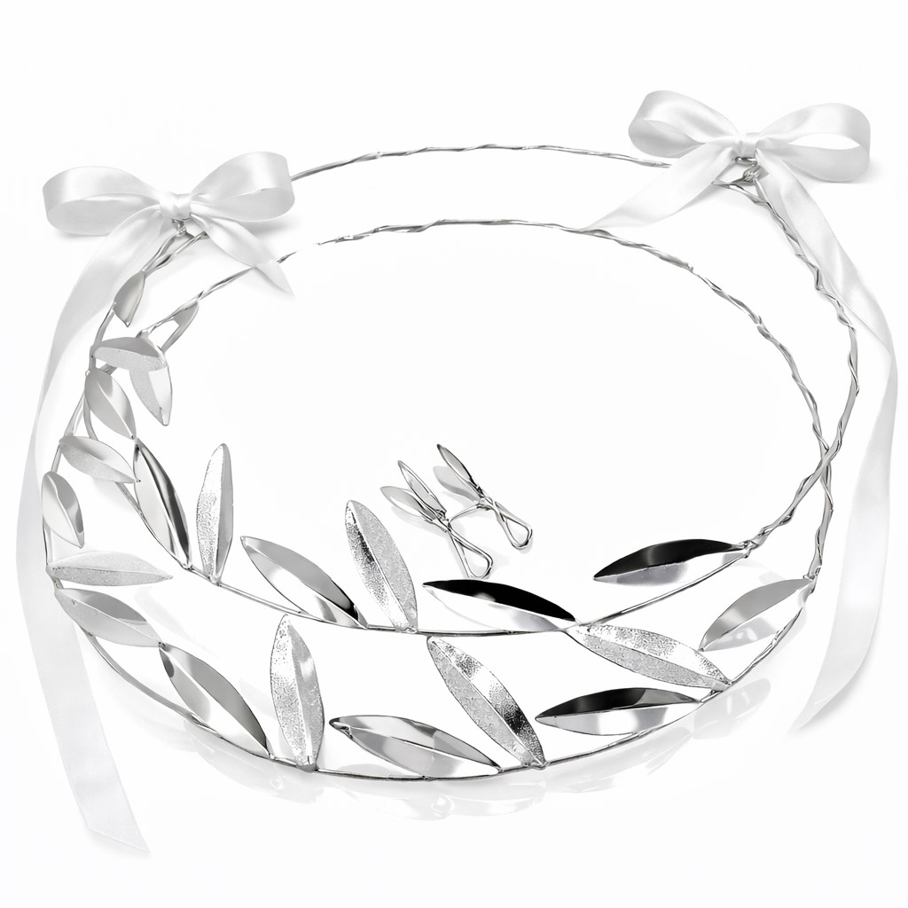 Επάργυρα στέφανα γάμου με φυλλά ελιάς - Online shop Stefana-Gamou.gr