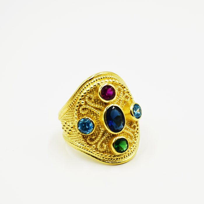 Ασημένιο βυζαντινό δαχτυλίδι σε κίτρινο χρυσό