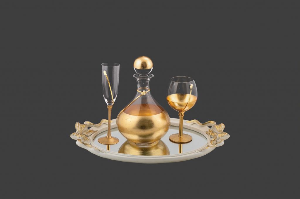 Σετ καράφα ποτήρι με φύλλα χρυσού - Online agora Stefana-Gamou.gr