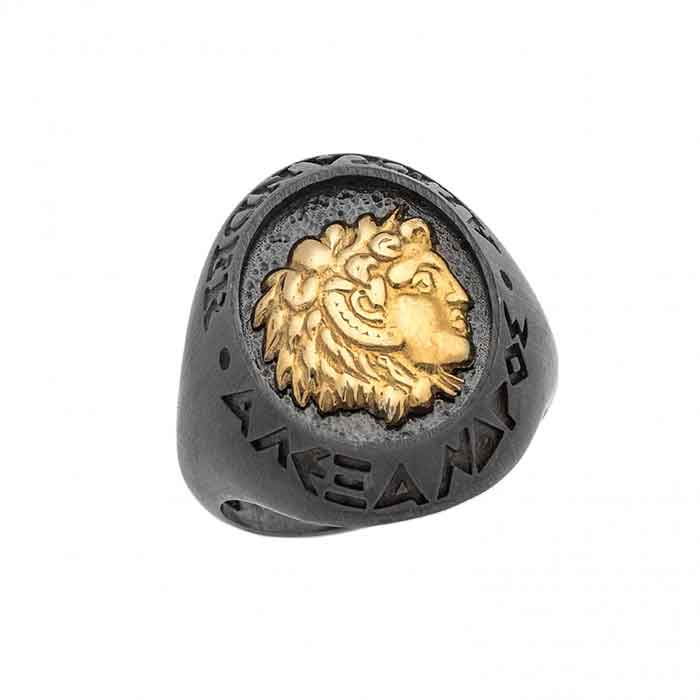 Κομψό δαχτυλίδι ασημένιο με κεφαλή Αλέξανδρος -Shop stefana-gamou.gr